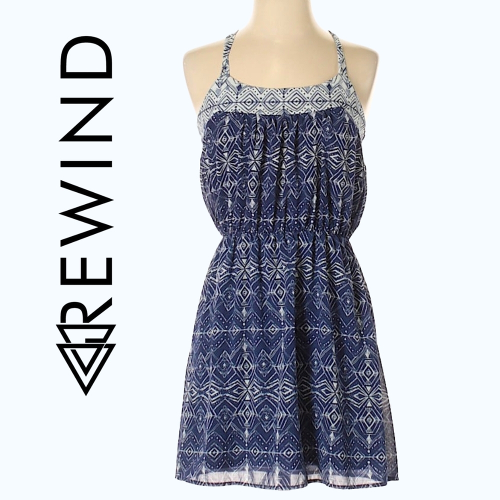 NEW Rewind Criss Cross Navy and White Geometric Above Knee Mini Dress Size XL